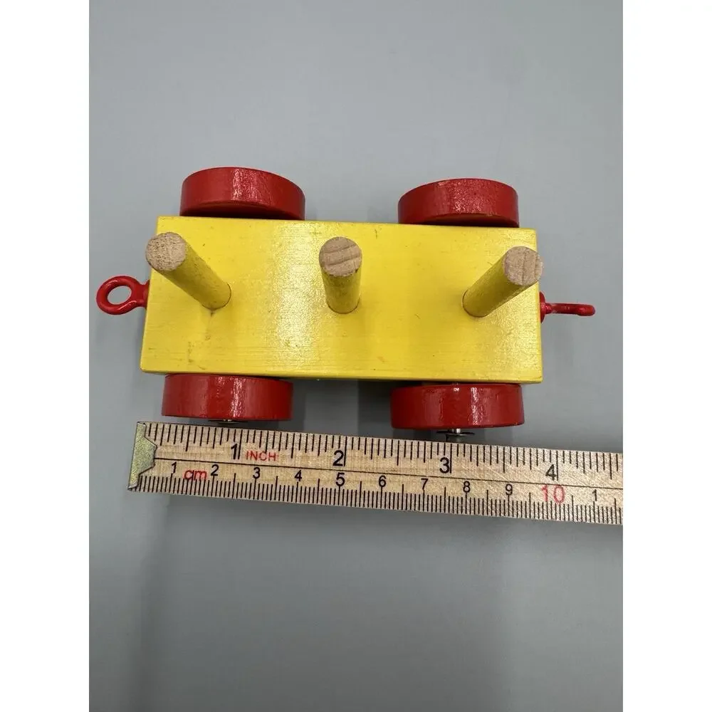 Childrens Wooden Pull Toy Train 4 Cars Primary Colors